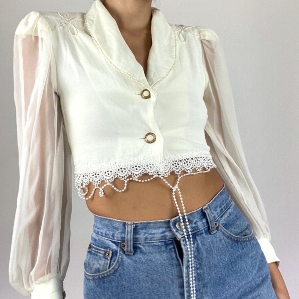 Vintage 1960's Crop Top GoGo Blouse Boho Hippie - Picture 4 of 12